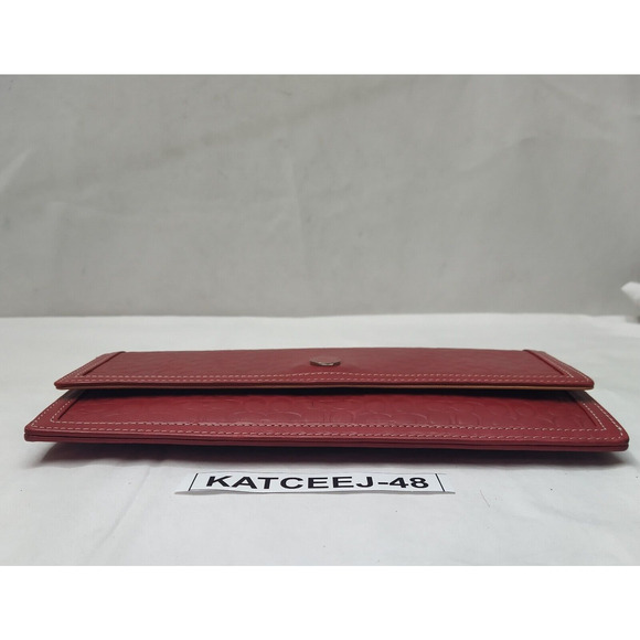 Coach Red Leather C Embossed Credit Card Bifold Envelope Long Wallet - Picture 5 of 13